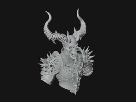 Horned Skull Skeleton Bust Statue Design 3 - 3D Print Model 3D Print Model