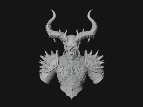 Horned Skull Skeleton Bust Statue Design 3 - 3D Print Model 3D Print Model