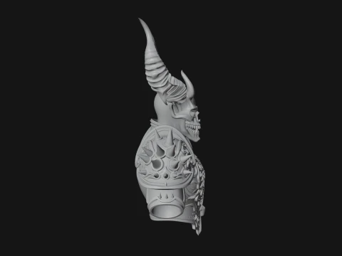 Horned Skull Skeleton Bust Statue Design 3 - 3D Print Model 3D Print Model