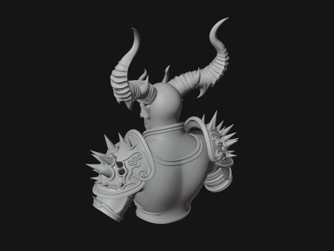 Horned Skull Skeleton Bust Statue Design 3 - 3D Print Model 3D Print Model