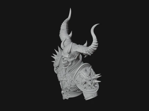Horned Skull Skeleton Bust Statue Design 3 - 3D Print Model 3D Print Model
