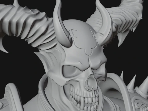 Horned Skull Skeleton Bust Statue Design 3 - 3D Print Model 3D Print Model