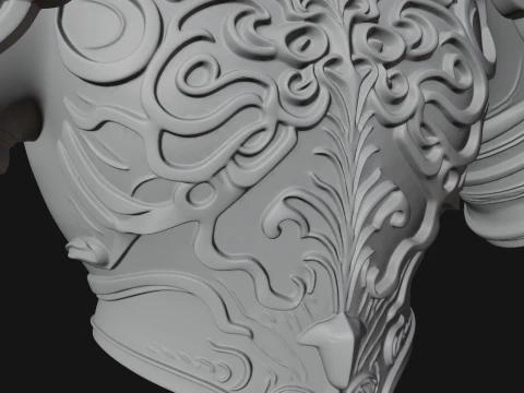 Horned Skull Skeleton Bust Statue Design 3 - 3D Print Model 3D Print Model