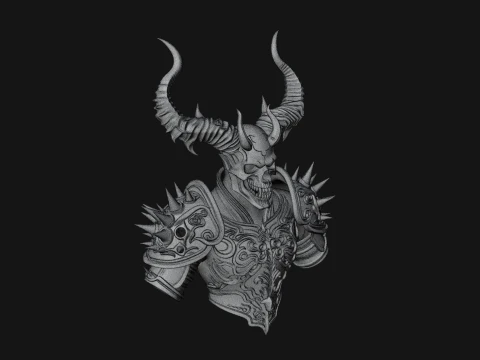 Horned Skull Skeleton Bust Statue Design 3 - 3D Print Model 3D Print Model