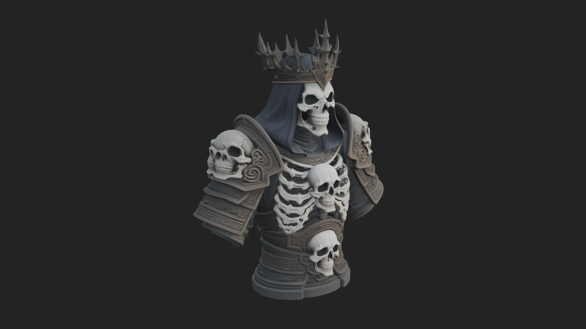 Crowned Skeleton King Bust Statue Design 7 - 3D Print Model 3D Print Model .c4d .max .obj .3ds .fbx .stl .blend 