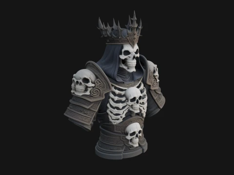 Crowned Skeleton King Bust Statue Design 7 - 3D Print Model 3D Print Model