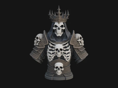 Crowned Skeleton King Bust Statue Design 7 - 3D Print Model 3D Print Model