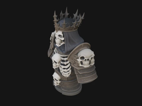Crowned Skeleton King Bust Statue Design 7 - 3D Print Model 3D Print Model