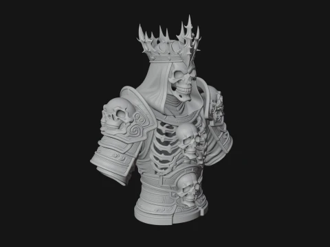 Crowned Skeleton King Bust Statue Design 7 - 3D Print Model 3D Print Model