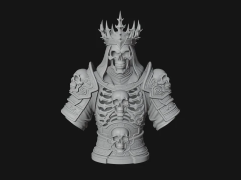 Crowned Skeleton King Bust Statue Design 7 - 3D Print Model 3D Print Model