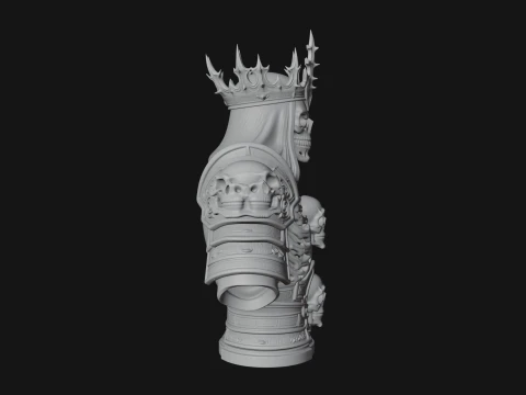Crowned Skeleton King Bust Statue Design 7 - 3D Print Model 3D Print Model