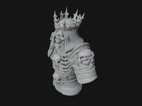 Crowned Skeleton King Bust Statue Design 7 - 3D Print Model 3D Print Model