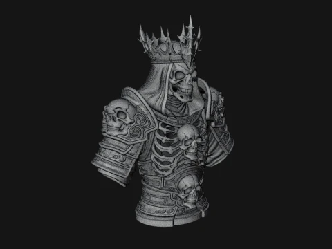 Crowned Skeleton King Bust Statue Design 7 - 3D Print Model 3D Print Model