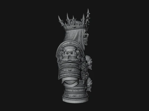Crowned Skeleton King Bust Statue Design 7 - 3D Print Model 3D Print Model