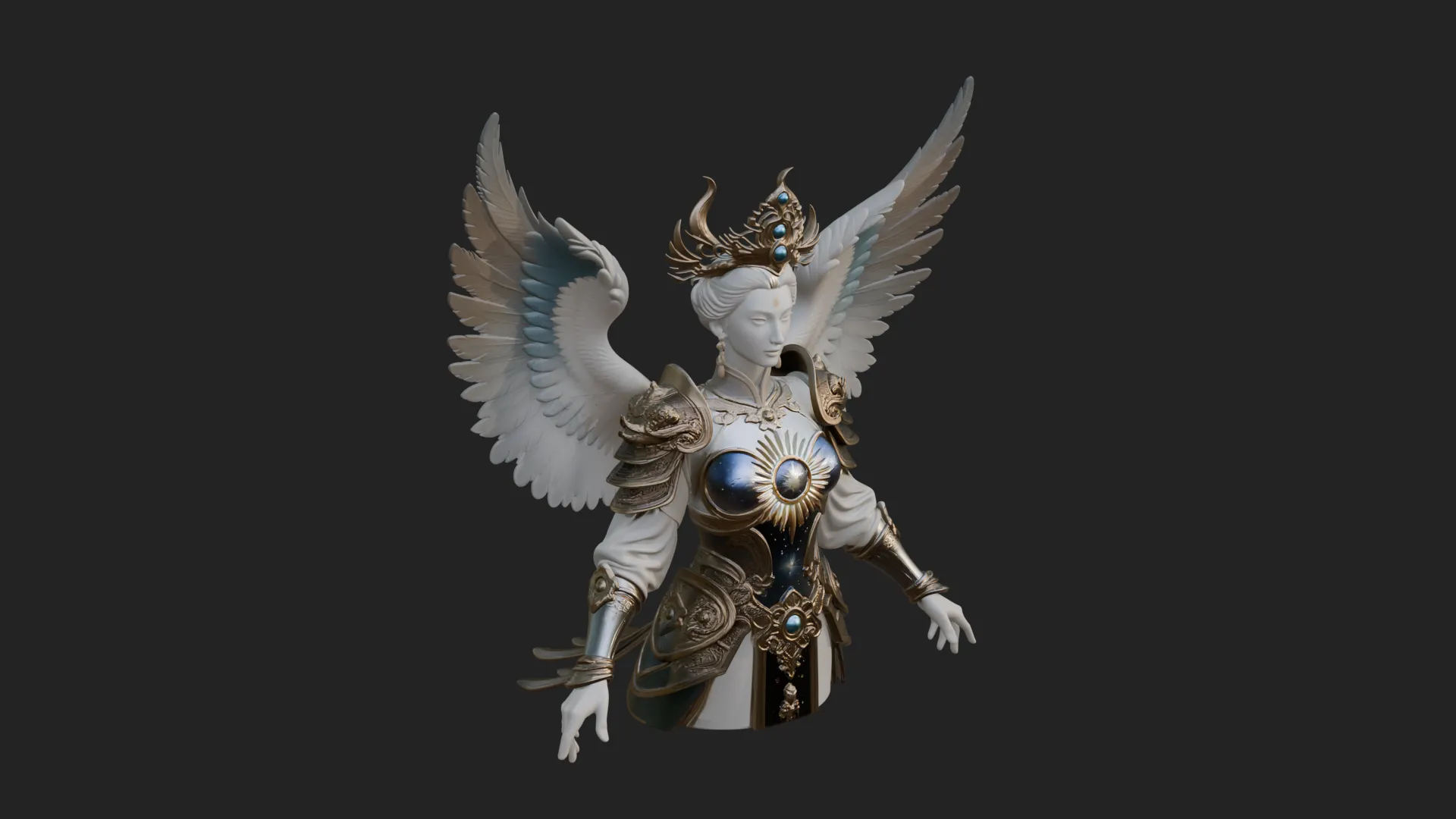 Winged Angel Warrior Bust Statue Design 4 - 3D Print Model 3D Print Model .c4d .max .obj .3ds .fbx .stl .blend