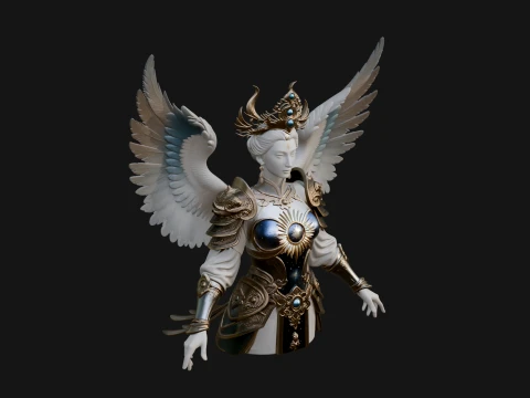 Winged Angel Warrior Bust Statue Design 4 - 3D Print Model 3D Print Model