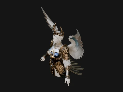 Winged Angel Warrior Bust Statue Design 4 - 3D Print Model 3D Print Model
