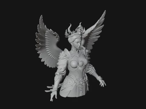 Winged Angel Warrior Bust Statue Design 4 - 3D Print Model 3D Print Model