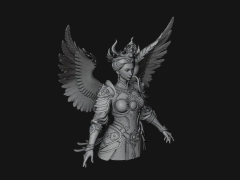 Winged Angel Warrior Bust Statue Design 4 - 3D Print Model 3D Print Model