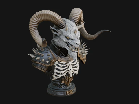 Horned Dragon Demon Bust Statue Design 3 - 3D Print Model 3D Print Model