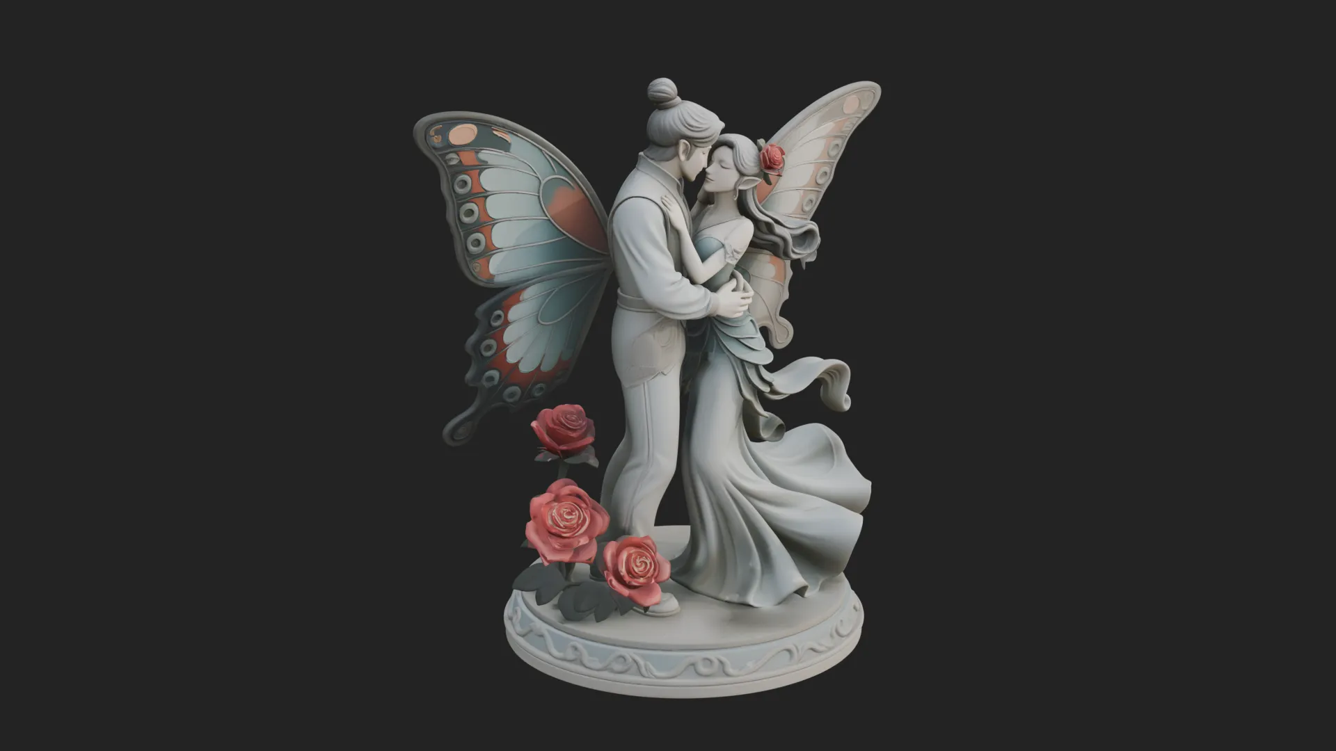 Butterfly Winged Couple Statue Design 3 - 3D Print Model 3D Print Model .c4d .max .obj .3ds .fbx .stl .blend 