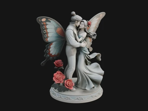 Butterfly Winged Couple Statue Design 3 - 3D Print Model 3D Print Model