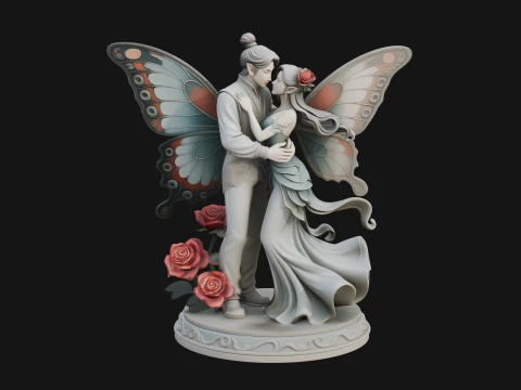 Butterfly Winged Couple Statue Design 3 - 3D Print Model 3D Print Model