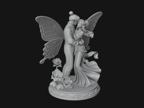 Butterfly Winged Couple Statue Design 3 - 3D Print Model 3D Print Model
