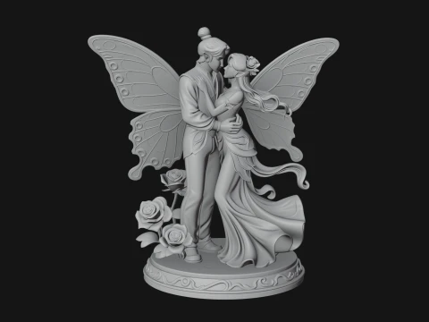 Butterfly Winged Couple Statue Design 3 - 3D Print Model 3D Print Model