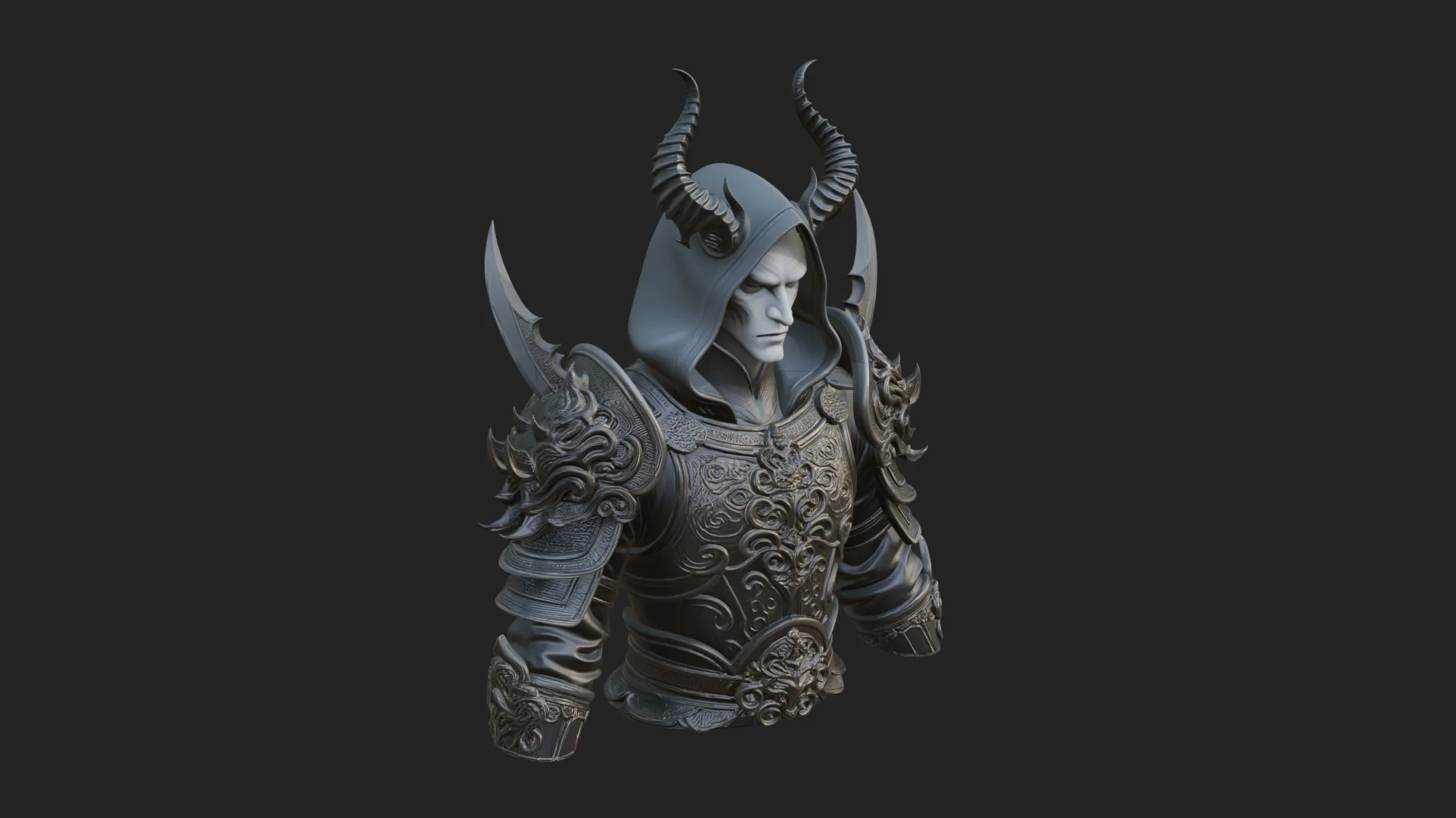 Hooded Crystal Sorcerer Bust Statue Design 7 - 3D Print Model 3D Print Model .c4d .max .obj .3ds .fbx .stl .blend 