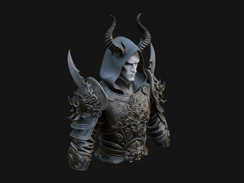 Hooded Crystal Sorcerer Bust Statue Design 7 - 3D Print Model 3D Druckmodell