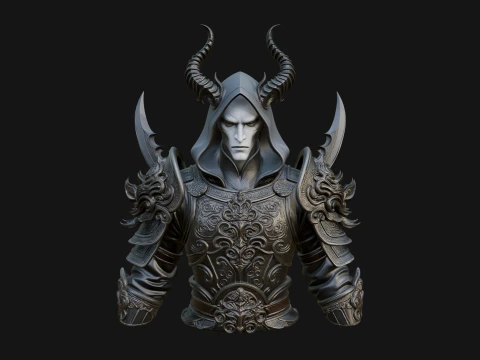 Hooded Crystal Sorcerer Bust Statue Design 7 - 3D Print Model 3D Print Model