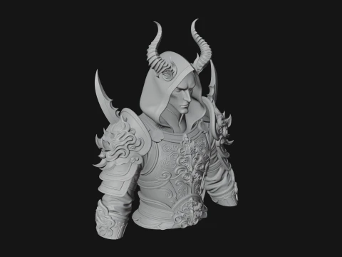 Hooded Crystal Sorcerer Bust Statue Design 7 - 3D Print Model 3D Print Model