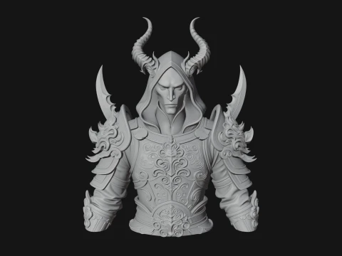 Hooded Crystal Sorcerer Bust Statue Design 7 - 3D Print Model 3D Print Model