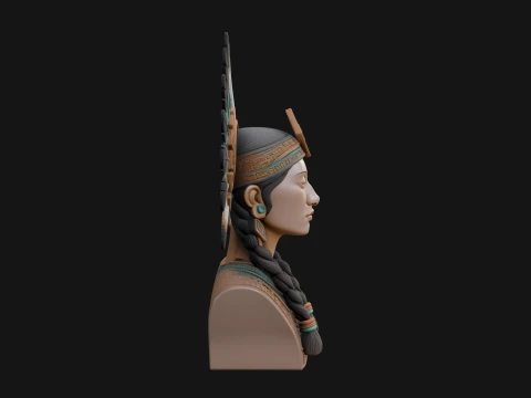 Feathered Headdress Woman Bust Statue Design 3 - 3D Print Model 3D Print Model