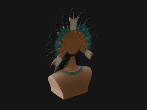 Feathered Headdress Woman Bust Statue Design 3 - 3D Print Model 3D Print Model
