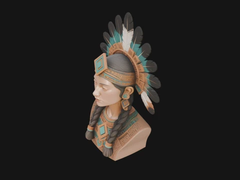 Feathered Headdress Woman Bust Statue Design 3 - 3D Print Model 3D Print Model