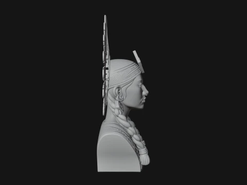 Feathered Headdress Woman Bust Statue Design 3 - 3D Print Model 3D Print Model