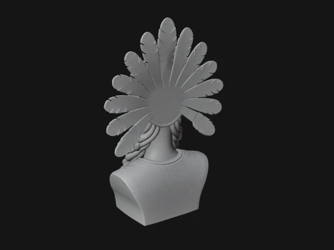 Feathered Headdress Woman Bust Statue Design 3 - 3D Print Model 3D Print Model