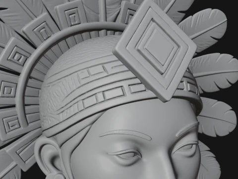 Feathered Headdress Woman Bust Statue Design 3 - 3D Print Model 3D Print Model
