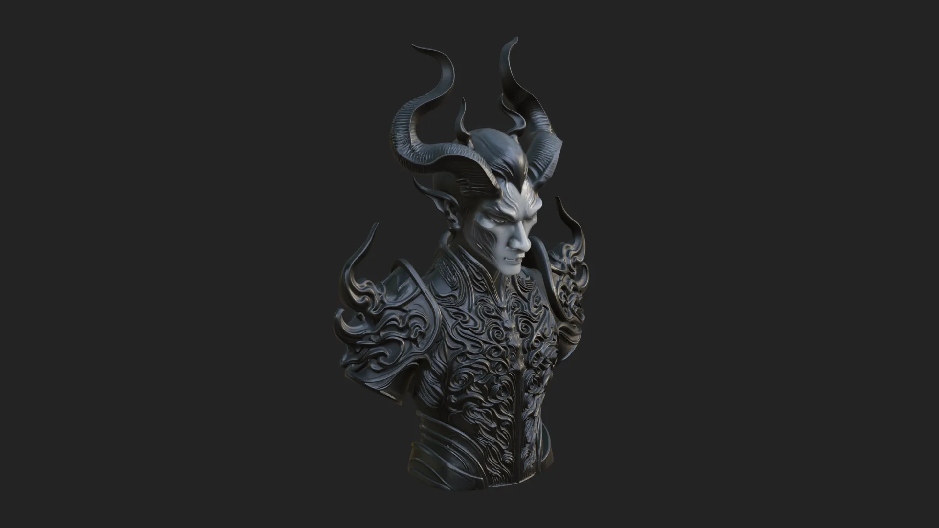 Horned Demon Lord Bust Statue Design 11 - 3D Print Model 3D Print Model .c4d .max .obj .3ds .fbx .stl .blend 