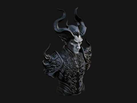 Horned Demon Lord Bust Statue Design 11 - 3D Print Model 3D Print Model