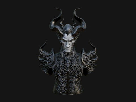 Horned Demon Lord Bust Statue Design 11 - 3D Print Model 3D Print Model