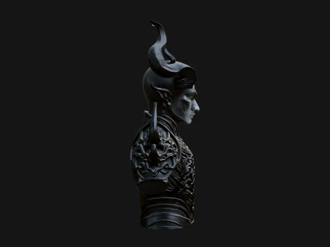 Horned Demon Lord Bust Statue Design 11 - 3D Print Model 3D Print Model