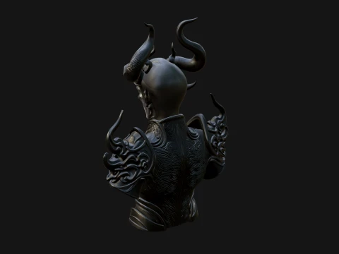 Horned Demon Lord Bust Statue Design 11 - 3D Print Model 3D Print Model