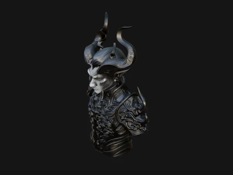 Horned Demon Lord Bust Statue Design 11 - 3D Print Model 3D Print Model
