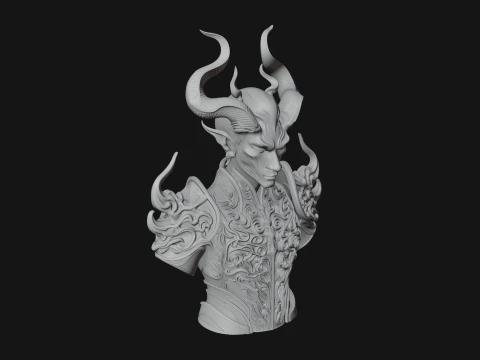 Horned Demon Lord Bust Statue Design 11 - 3D Print Model 3D Print Model