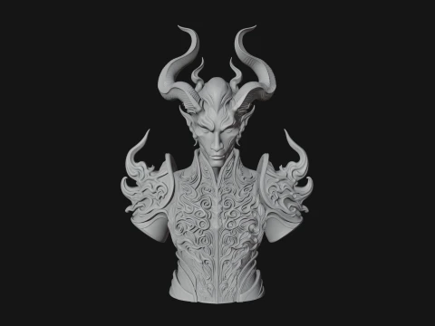 Horned Demon Lord Bust Statue Design 11 - 3D Print Model 3D Print Model