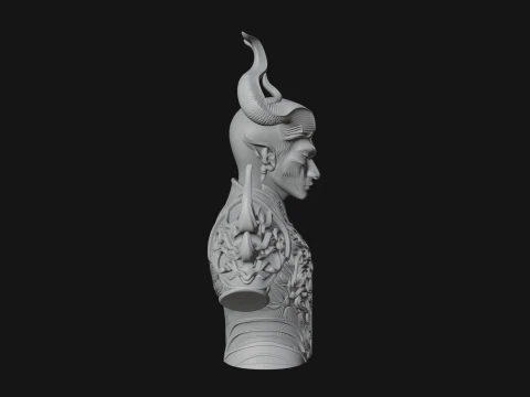 Horned Demon Lord Bust Statue Design 11 - 3D Print Model 3D Print Model