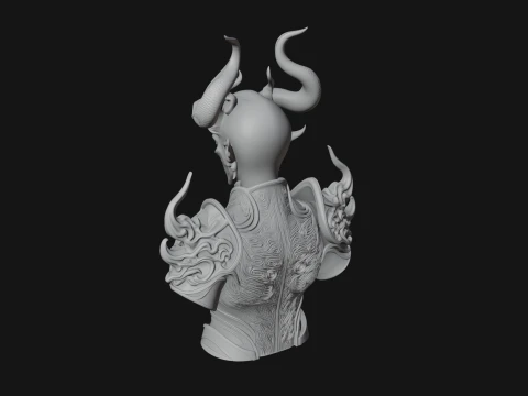 Horned Demon Lord Bust Statue Design 11 - 3D Print Model 3D Print Model